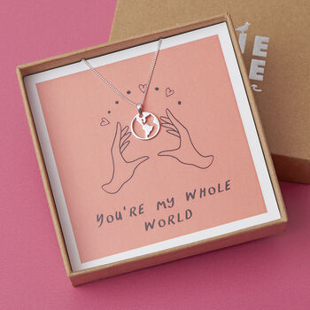 'You're My World' Sterling Silver Globe Valentines Necklace, 2 of 10