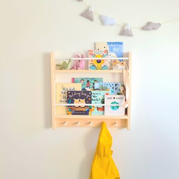 Nursery Bookcase With Rail And Pegs, Nursery Decor, 4 of 11