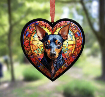Miniature Pinscher Stained Glass Effect Heart Suncatcher, 4 of 5