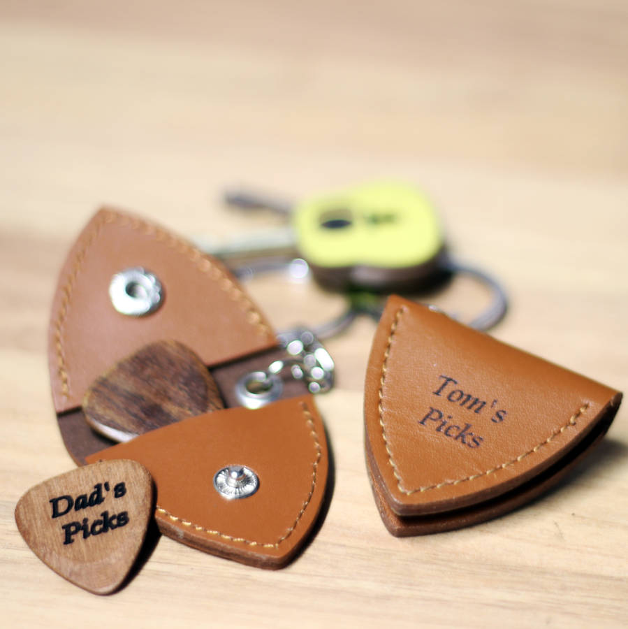 personalised leather rock guitar pick holder by beecycle