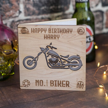 Number One Biker Engraved Wooden Greetings Card, 3 of 6