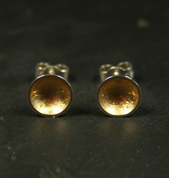 Small Silver And Gold Leaf Stud Earrings, 3 of 7