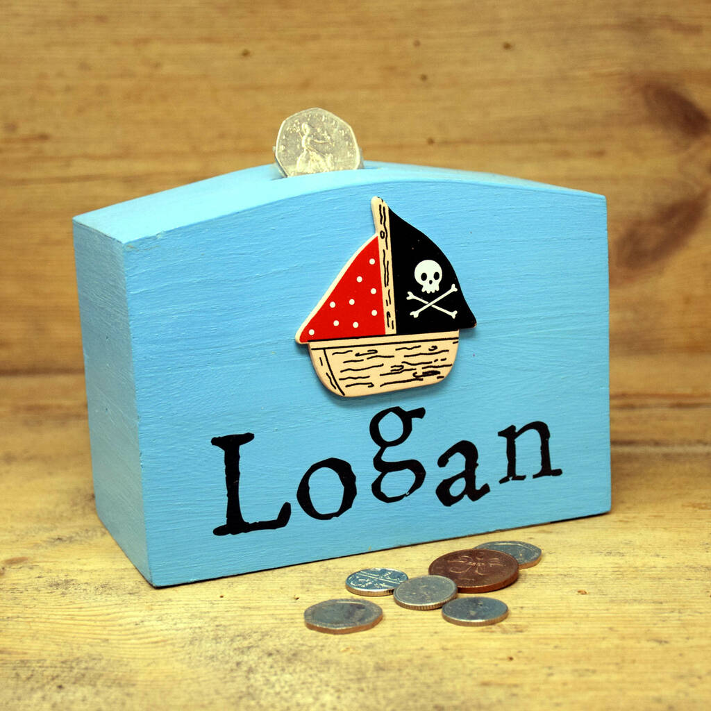 Personalised Money Box Pirate Ship, 1 of 2