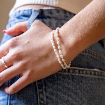 Sterling Silver White Seed Pearl Bracelet, 2 of 7