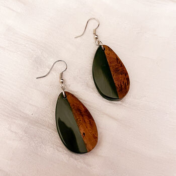 Modern Boho Wood And Resin Teardrop Earrings, 2 of 3