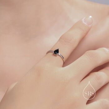 Sterling Silver Natural Black Onyx Droplet Ring, 4 of 10