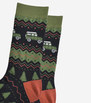 Men's Bamboo Socks Green Fair Isle Off Roader, 3 of 5