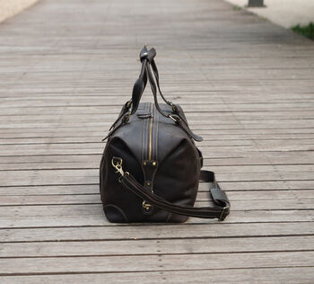 Genuine Leather Weekend Bag With Leather Straps Detail, 10 of 11