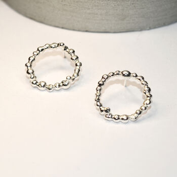 Handmade Sterling Silver Round Pebble Studs, 2 of 4