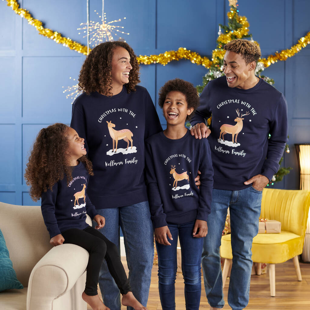 Personalised Cotton Deer Family Adult Christmas Jumper, 1 of 5