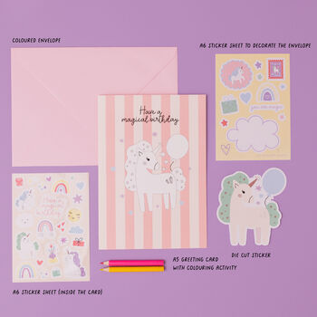 Personalised Unicorn Birthday Card With Stickers, 3 of 8