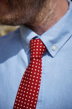 Mens Burgundy And Ivory Polkadot Slim Style Tie, 5 of 10
