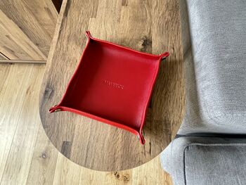 Personalised Red Square Leather Desk Accessories Tray, 4 of 8