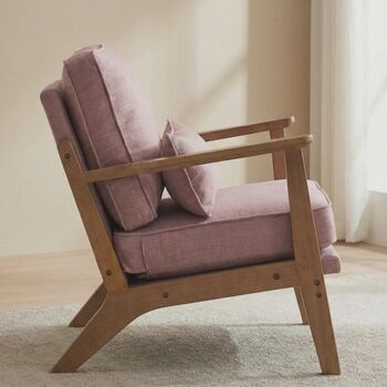 Peach Pink Linen Accent Chair Armchair Living Room, 4 of 5