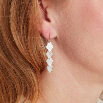 Brushed Silver Diamond Shaped Drop Earrings, 5 of 8