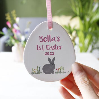 First Easter Rabbit Ceramic Hanging Decoration, 8 of 9