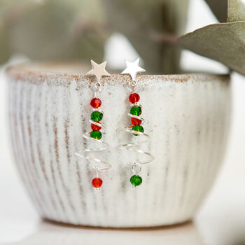 Rose Or Silver Plated Christmas Tree Earrings, 3 of 6