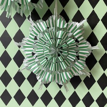 Green And White Stripy Paper Fan Decoration Kit, 2 of 6