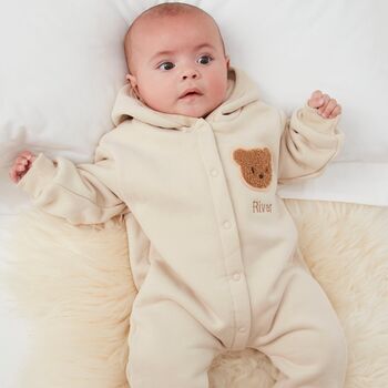 Personalised Cream Fleece Hooded Boucle Teddy Jumpsuit, 3 of 6