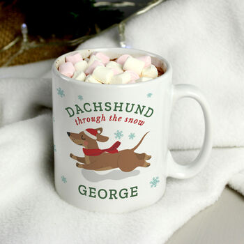 Personalised Dachshund Through The Snow Christmas Mug, 2 of 4