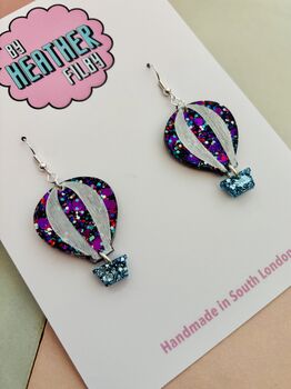 Hot Air Balloon Glitter Earrings / Adventure Awaits Gift For Travellers / New Beginnings Gift / Gift For Graduation Or New Job, 3 of 4