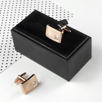 Personalised Rose Gold Plated Cufflinks With Crystal, 7 of 7