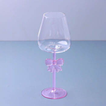 G Decor Blush Bow Handmade Set Of Four Pink Wine Glasses – Delicate Bow Design Stemware, 3 of 3