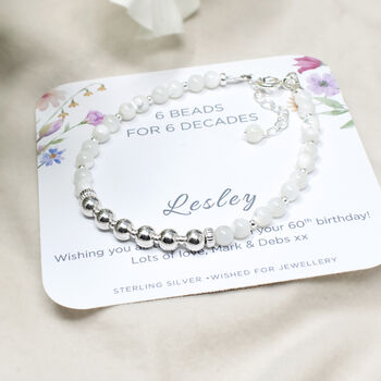 Personalised Sterling Silver 60th Birthday Bracelet, Mother Of Pearl Gemstone, 3 of 4