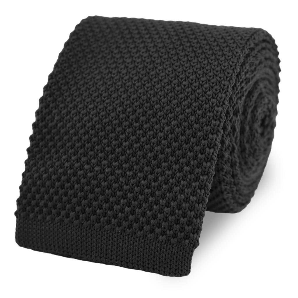 Black Square End Knitted Neck Tie In 100% Soft Polyester By THE GENTS LAB