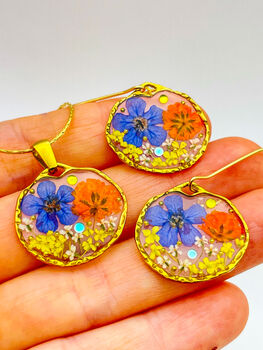 Earrings With Orange And Blue Flowers, 3 of 10