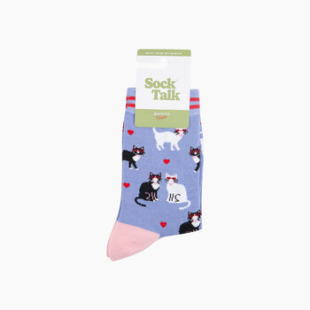 Cats In Love Bamboo Socks In Blue, 4 of 4
