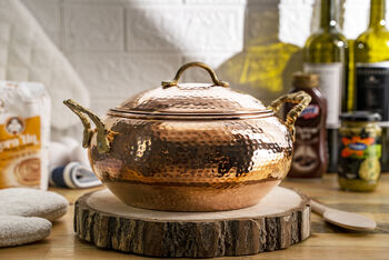 Hammered Solid Copper Casserole With Lid, Heavy Duty Copper, 9 of 9