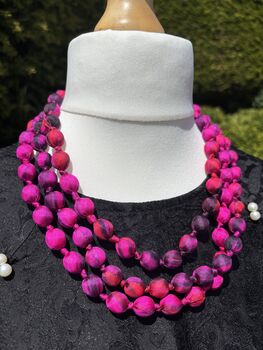 Hand Knotted Silk Bead Necklace Fuchsia Pink, 2 of 4
