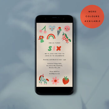 Digital Download Birthday Party Invite With Unicorns, Rainbows And Cute Icons, 3 of 5