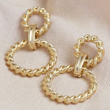 Statement Antique Effect Gold Plated Rope Drop Earrings, 2 of 4