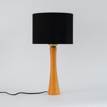 Walnut Wood Table Lamp, Vintage Linen Lampshade Lamp, 2 of 10