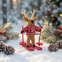 Handmade Felt Blitzen The Skiing Reindeer Decoration, thumbnail 3 of 4
