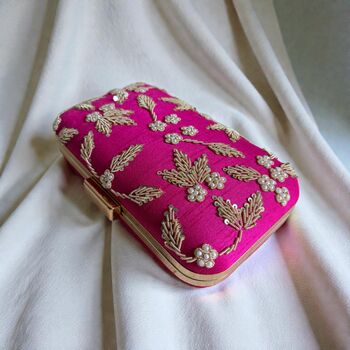 Hot Pink Pearl Rectangular Clutch Bag, 2 of 9