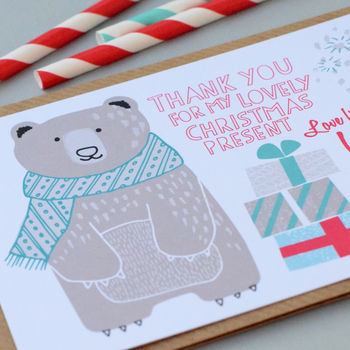 12 Personalised Christmas Bear Thank You Cards, 2 of 4