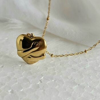 Hug Heart 18 K Gold Plated Pendant Necklace, 2 of 10