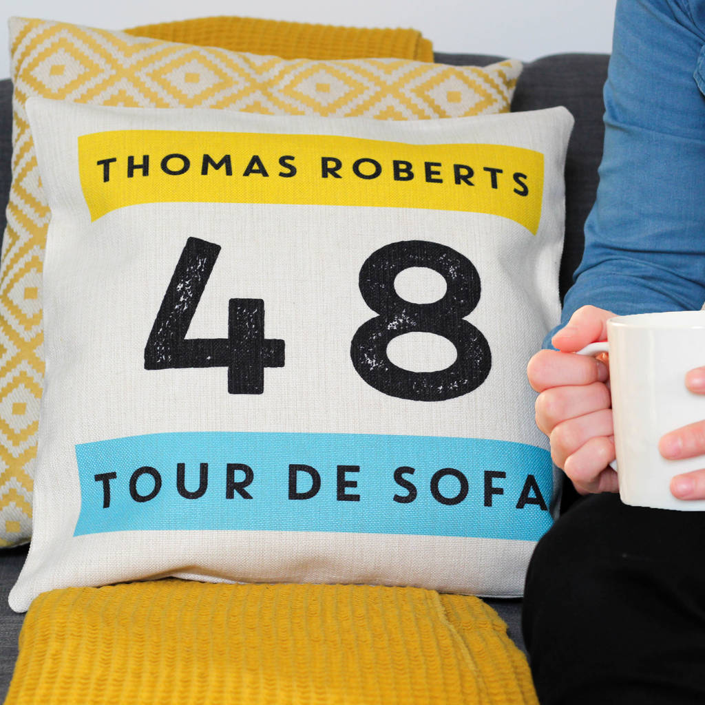 Personalised Tour De Sofa Cycling Cushion Gift, 1 of 4