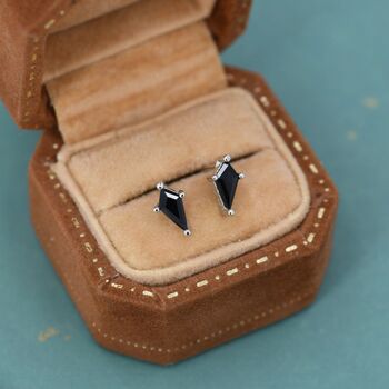Black Cz Rhombus Flat Back Earrings In Sterling Silver, 5 of 10