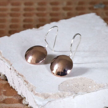 Sterling Silver Rose Gold Button Drop Earrings, 4 of 6