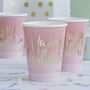 Pink Ombre And Gold Foiled Happy Birthday Paper Cups, thumbnail 1 of 2