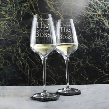 Personalised The Boss Wine Glasses For Couple, 5 of 6