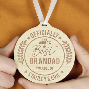 Personalised Officially The Best Round Wooden Medal, 3 of 3