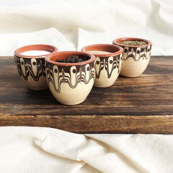 Set Of Four Sand Ceramic Stoneware Pinch Or Dip Pots, 4 of 4