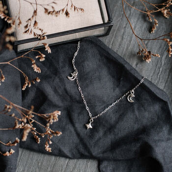 Moon And Star Silver Necklace, 2 of 6