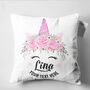 Personalised Unicorn Face Name Cushion, Gift For Little Girls, thumbnail 3 of 6