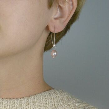 Pearl Earrings White Or Pink Pearls On Long Hook, 4 of 5